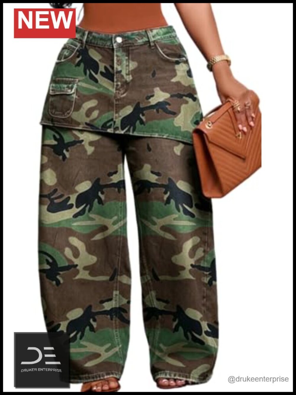 Women's Baggy Wide Leg Cargo Jeans with Skirt Overlay Denim Y2K Streetwear High